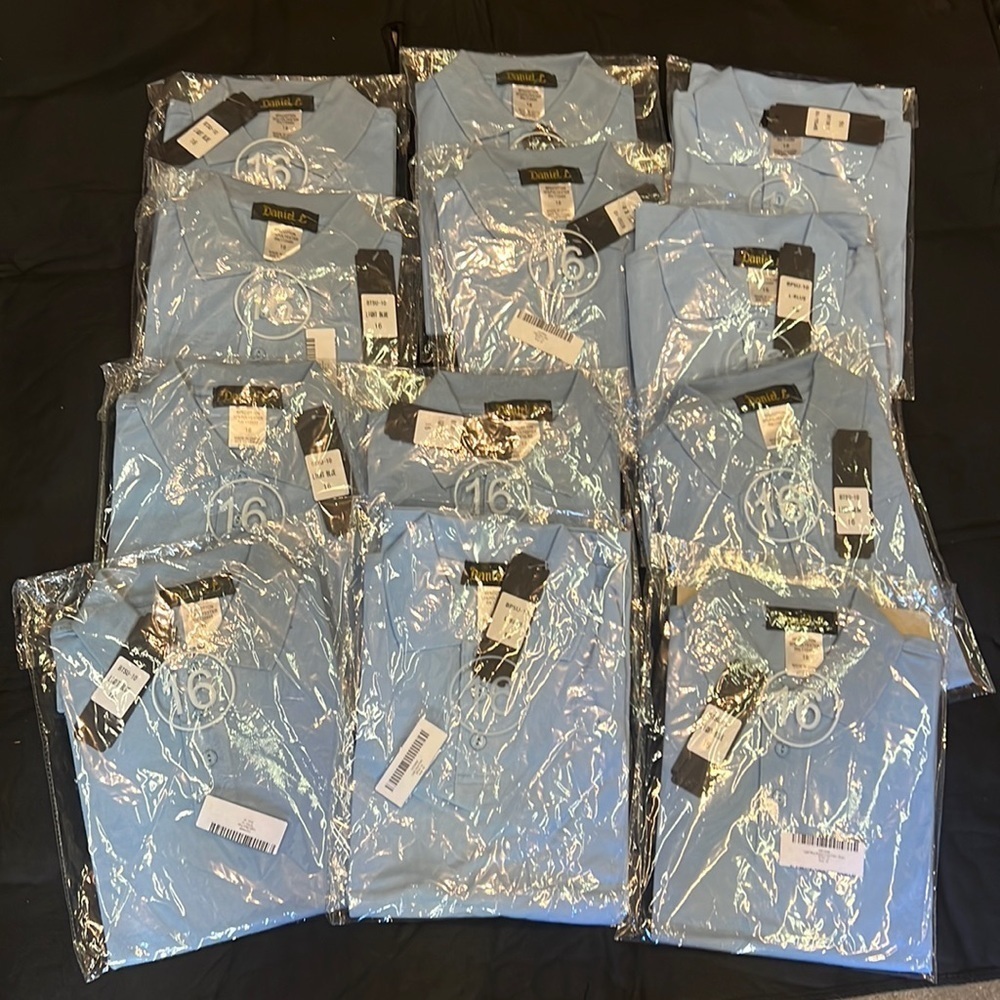 size 16  boys blue collared shirts. 12 of them